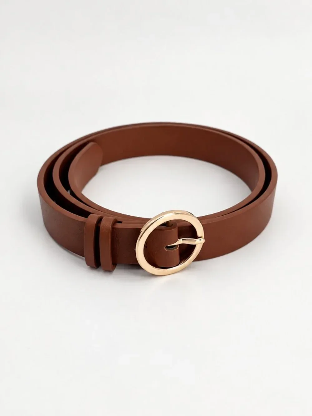 Brown Skinny Belt Gold Round Buckle Women’s Waist Belt